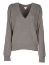 Bottega Veneta V-neck Knit Sweater Ribbed Finish In Brown