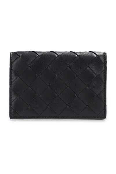 Bottega Veneta Luxurious Women's Woven Nappa Leather Business Card Case In Black