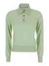 Bottega Veneta Green Polo With Classic Collar And Embroidered Logo On The Front In Light Cashmere Wo In Green
