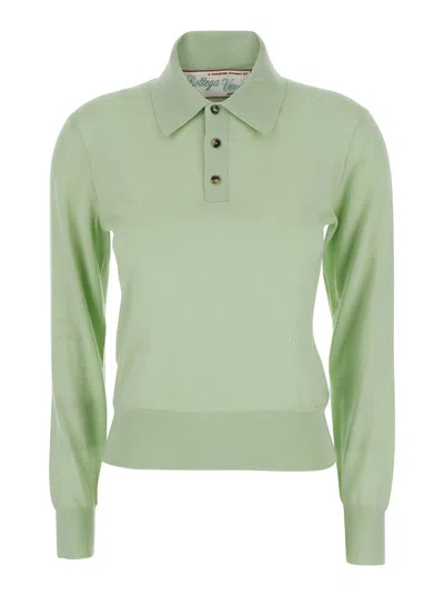 Bottega Veneta Lw Fine Cashmere Crop Polo Bv Embroiidery In Multicolor