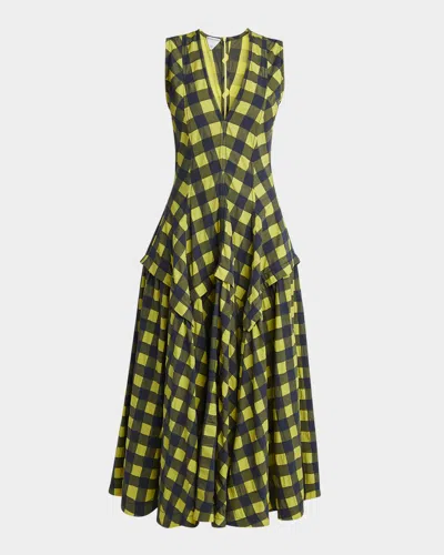 BOTTEGA VENETA MACRO GINGHAM 3D COTTON MAXI DRESS