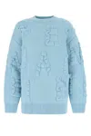 Bottega Veneta Light Blue Stretch Wool Blend Shetland Alphabet Oversize Sweater In 8955