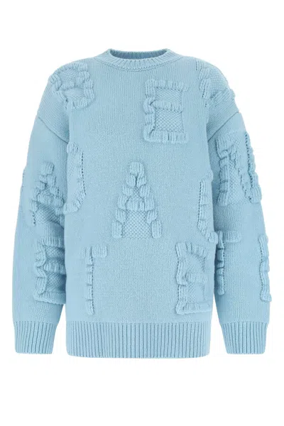 BOTTEGA VENETA LIGHT BLUE STRETCH WOOL BLEND SHETLAND ALPHABET OVERSIZE SWEATER