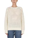 Bottega Veneta Open Mesh Sweater In Ivory Colored Wool In White