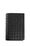 Bottega Veneta Men Leather Card Holder With Intrecciato Motif In Black