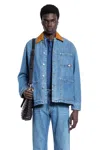 Bottega Veneta Men Blue Jacket With Suede Collar And Logo Patch In Denim Man In Blue