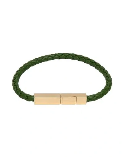 Bottega Veneta Man Bracelet Military Green Size M Leather, 925/1000 Silver