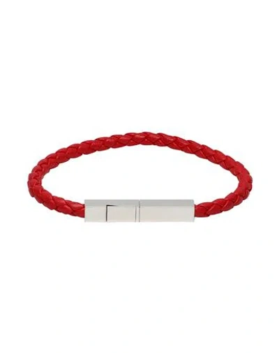Bottega Veneta Man Bracelet Red Size L 925/1000 Silver, Leather