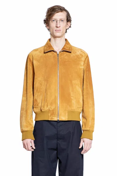 Bottega Veneta Light Brown Suede Bomber Jacket In Yellow