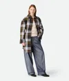 Bottega Veneta Structured Cotton Check Coat In Vulcano/chalk/jute