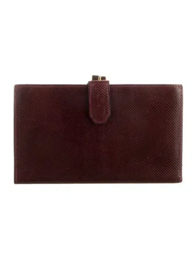 Pre-owned Bottega Veneta Marco Polo Leather French Purse In Burgundy