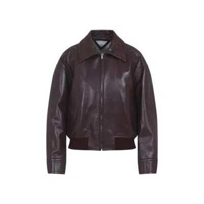 Bottega Veneta Maroon Leather Jacket In Burgundy