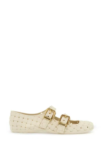 Bottega Veneta Amy Mary-jane Ballerina Tpu Weaving Effect In Sea Salt