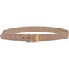 Bottega Veneta Mastice Buckle Intrecciato Suede Belt In Brown