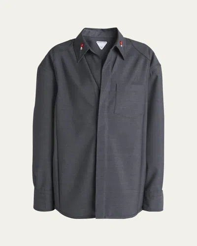 Bottega Veneta Matches-collar Travel Light Wool Shirt In Dark Grey Melange