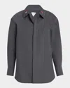 Bottega Veneta Matches-collar Travel Light Wool Shirt In Dark Grey Melange