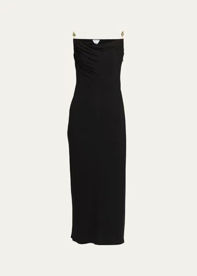 Bottega Veneta Matte Crepe Jersey Midi Dress With Embellished Hardware Straps In Black