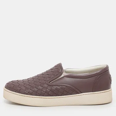 Pre-owned Bottega Veneta Mauve Intrecciato Leather Dodger Slip On Sneakers Size 37 In Pink