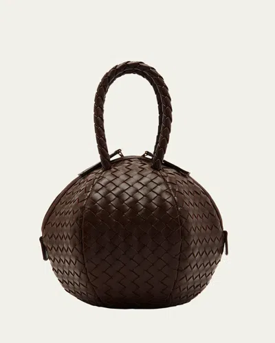 Bottega Veneta Mava Intrecciato Lambskin Top-handle Bag In Brown