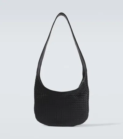 Bottega Veneta Veneto Intrecciato Leather Crossbody Bag In Black-silver