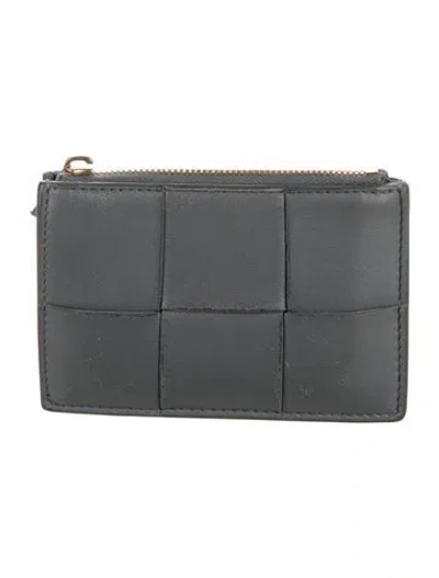 Pre-owned Bottega Veneta Maxi Intrecciato Cardholder Intrecciato Weave Wallet In Gray