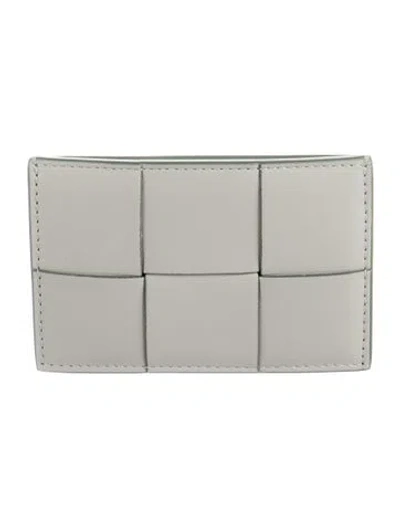 Pre-owned Bottega Veneta Maxi Intrecciato Cardholder Leather Card Holder In Gray