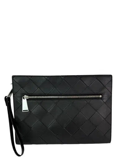 Pre-owned Bottega Veneta Maxi Intrecciato-design Clutch Bag In Black