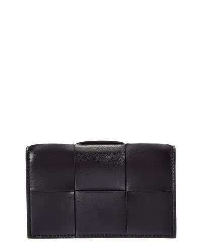 Bottega Veneta Maxi Intrecciato Leather Business Card Case In Black