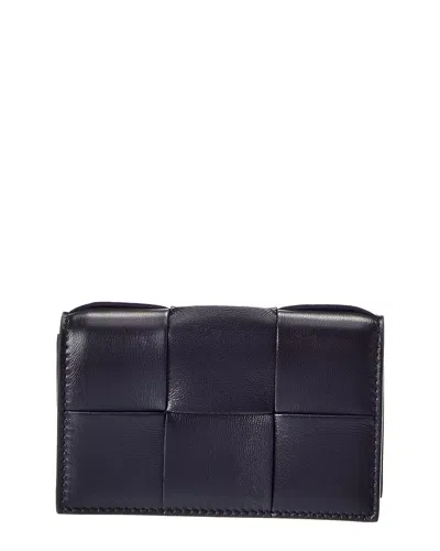 Bottega Veneta Maxi Intrecciato Leather Business Card Case In Blue
