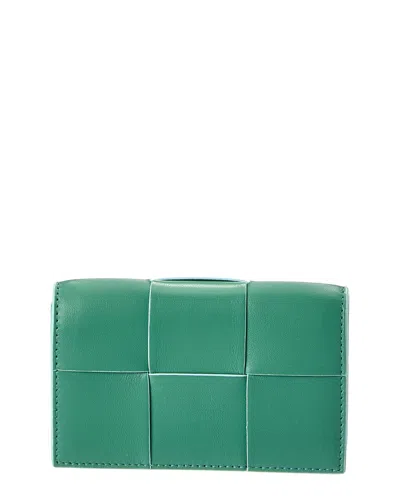 Bottega Veneta Maxi Intrecciato Leather Business Card Case In Green