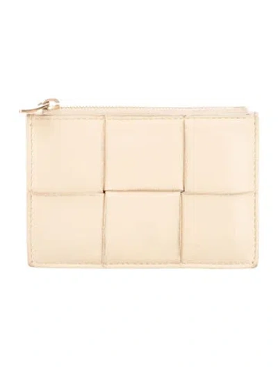 Pre-owned Bottega Veneta Maxi Intrecciato Nappa Card Holder Leather Compact Wallet In Neutral