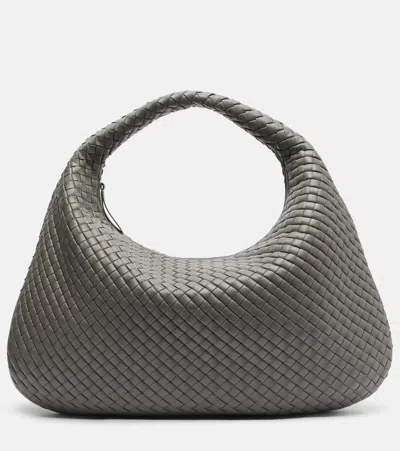 Bottega Veneta Maxi Veneta Leather Shoulder Bag In Gray
