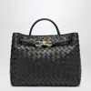 Bottega Veneta Andiamo Medium Woven Shoulder Bag In Black