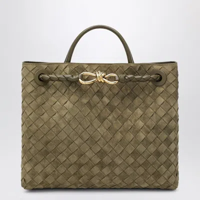 Bottega Veneta Medium Andiamo Bag In Mud-coloured Suede In Green