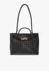 Bottega Veneta Andiamo Medium Woven Shoulder Bag In Fondant-m Brass-fond