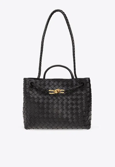 Bottega Veneta Andiamo Medium Woven Shoulder Bag In Fondant-m Brass-fond