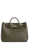 Bottega Veneta Medium Andiamo Intrecciato Shoulder Bag In Kaki