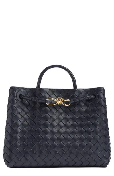 Bottega Veneta Medium Andiamo Intrecciato Shoulder Bag In Black