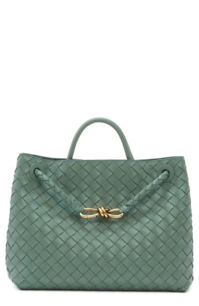 Bottega Veneta Medium Andiamo Intrecciato Shoulder Bag In Aloe/brass