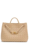 Bottega Veneta Medium Andiamo Intrecciato Shoulder Bag In Ecru-muse Brass-ecru