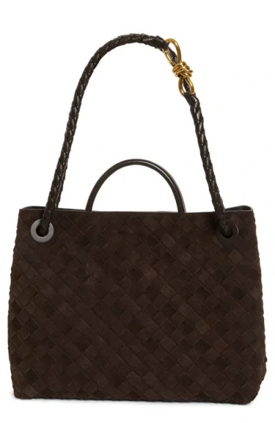 Bottega Veneta Medium Andiamo Intrecciato Suede Shoulder Bag In 2272 Fondant-m Brass-fond