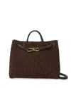 Bottega Veneta Medium Andiamo Intrecciato Suede Shoulder Bag In Fondant/brass