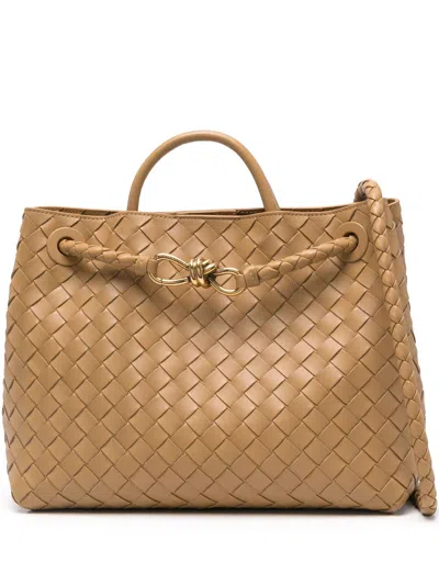 Bottega Veneta Andiamo Medium Embellished Intrecciato Leather Tote In Brown