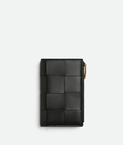 Bottega Veneta Medium Bi-fold Zip Wallet In Black