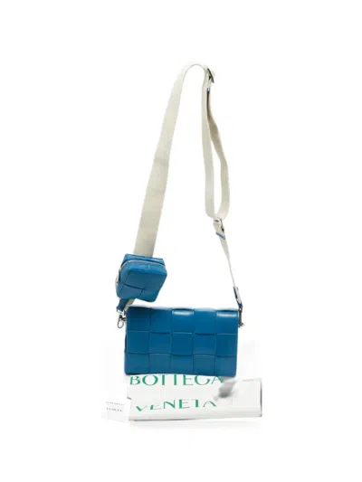 Pre-owned Bottega Veneta Medium Cassette Intrecciato Messenger Bag In Blue