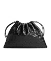 Bottega Veneta Black Medium Clutch Bag With Drawstring In Intrecciato In Black