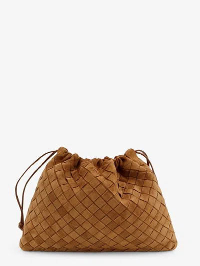 Bottega Veneta Medium Dustbag In Suede With Intrecciato Effect In Brown