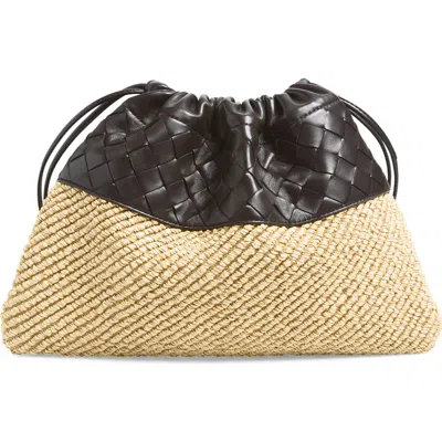 Bottega Veneta Medium Dustbag Intrecciato Leather & Raffia Clutch In Brown