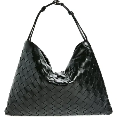 Bottega Veneta Medium Dustbag Intrecciato Leather Shoulder Bag In Black-gold