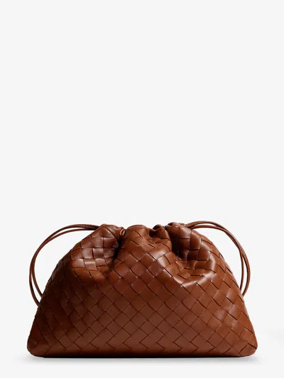 Bottega Veneta Medium Dustbag Leather Clutch Bag With Intrecciato Effect In Brown